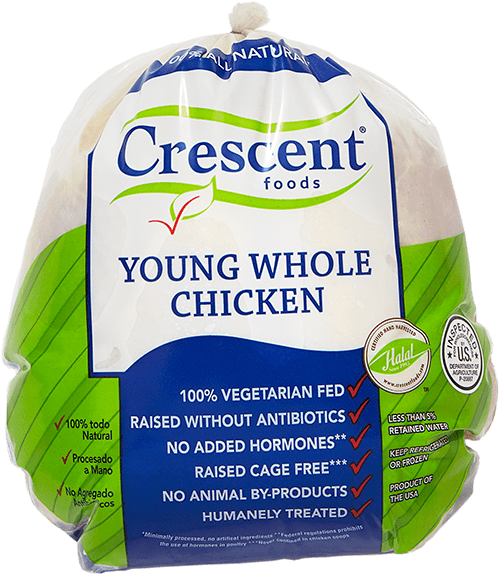 Crescent Foods Halal Hand-Cut Whole Chicken in packaging