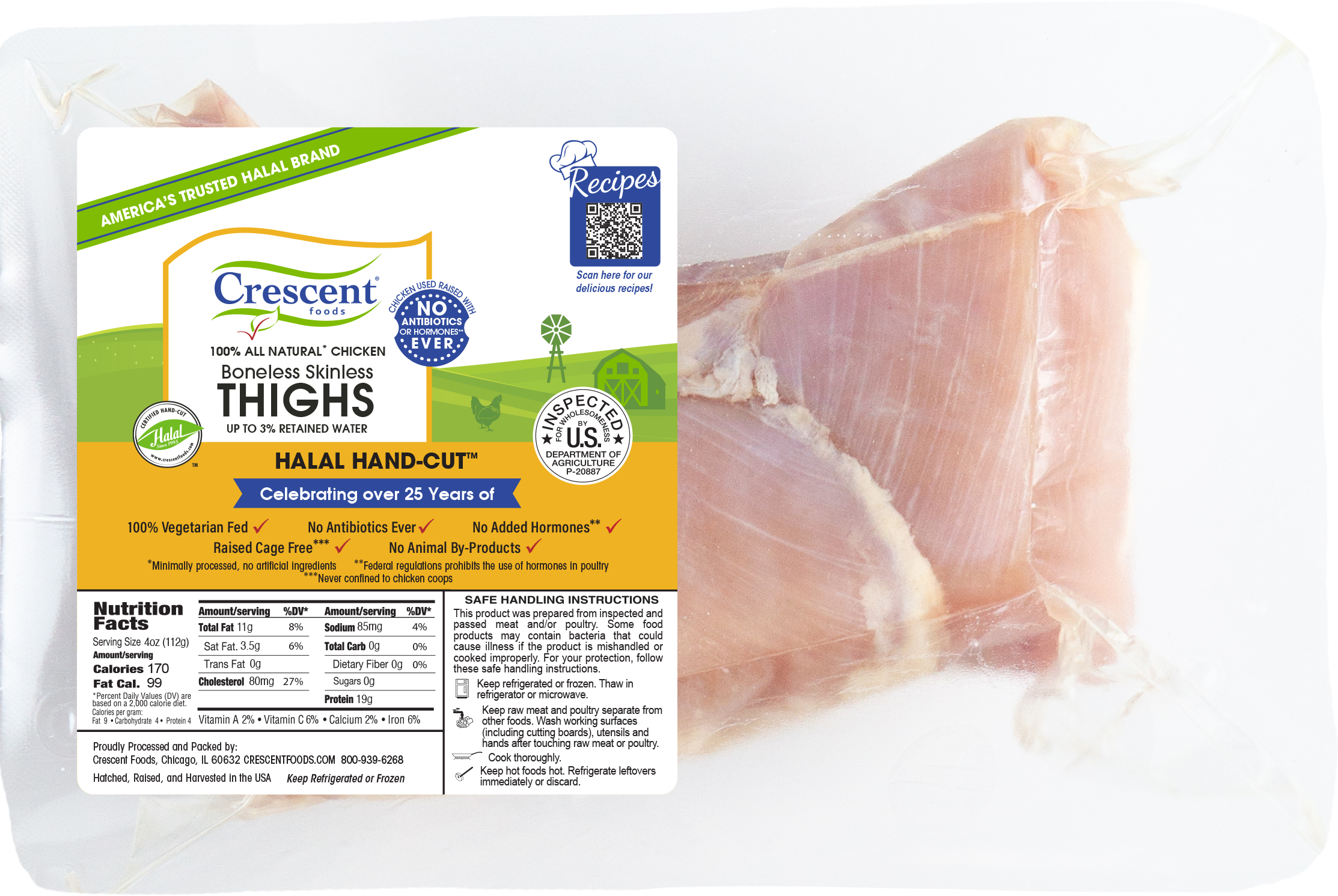 Crescent Foods Boneless Skinless Chicken Thighs in Packaging