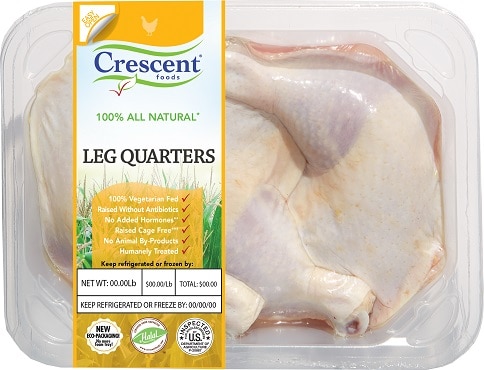Halall chicken leg quarters in Crescent Foods packaging