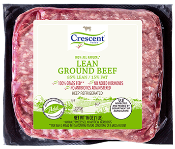 Halal Grass-Fed Grass-Finished Ground Beef in Crescent Foods Packaging