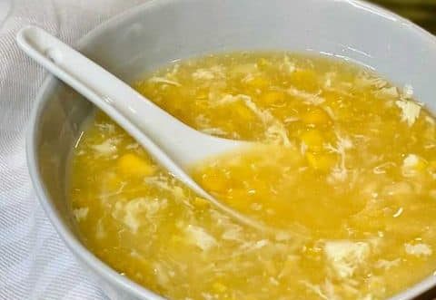 Chicken Corn soup in a bowl
